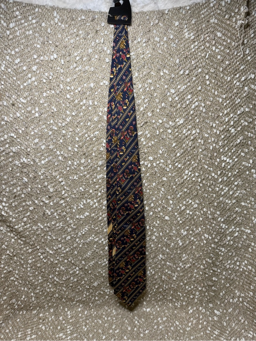 Salvatore Ferragamo Navy Tie with Red and Gold Floral Diagonal Stripe